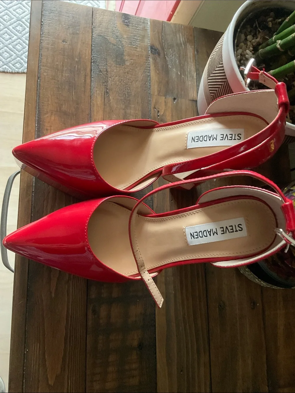 Steve Madden Red Patent Platform Pumps with Ankle Strap